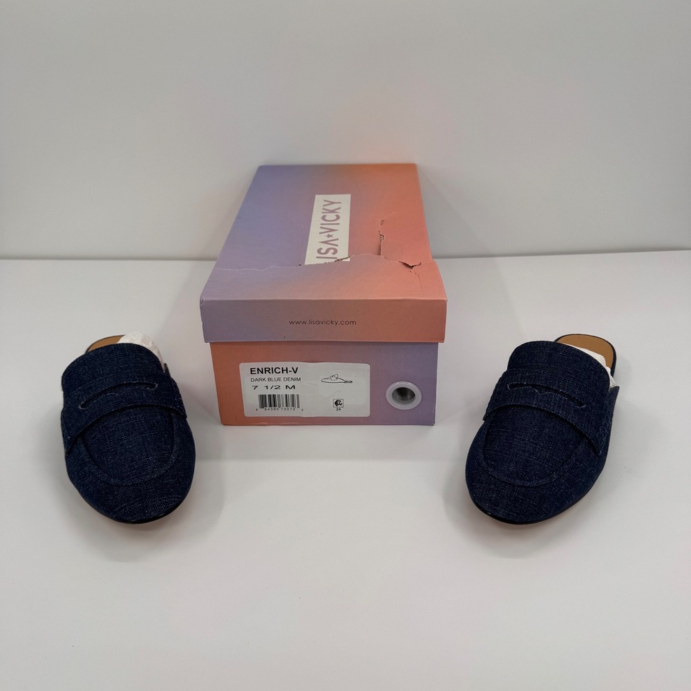 Lisa Vicky Enrich Women's 7.5 M NEW Dark Blue Denim Penny Loafer Mules Slide On - Picture 6 of 14